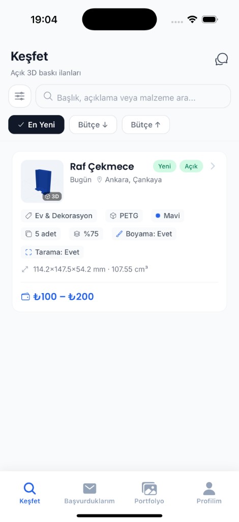 3D Bastır Ana Ekranı